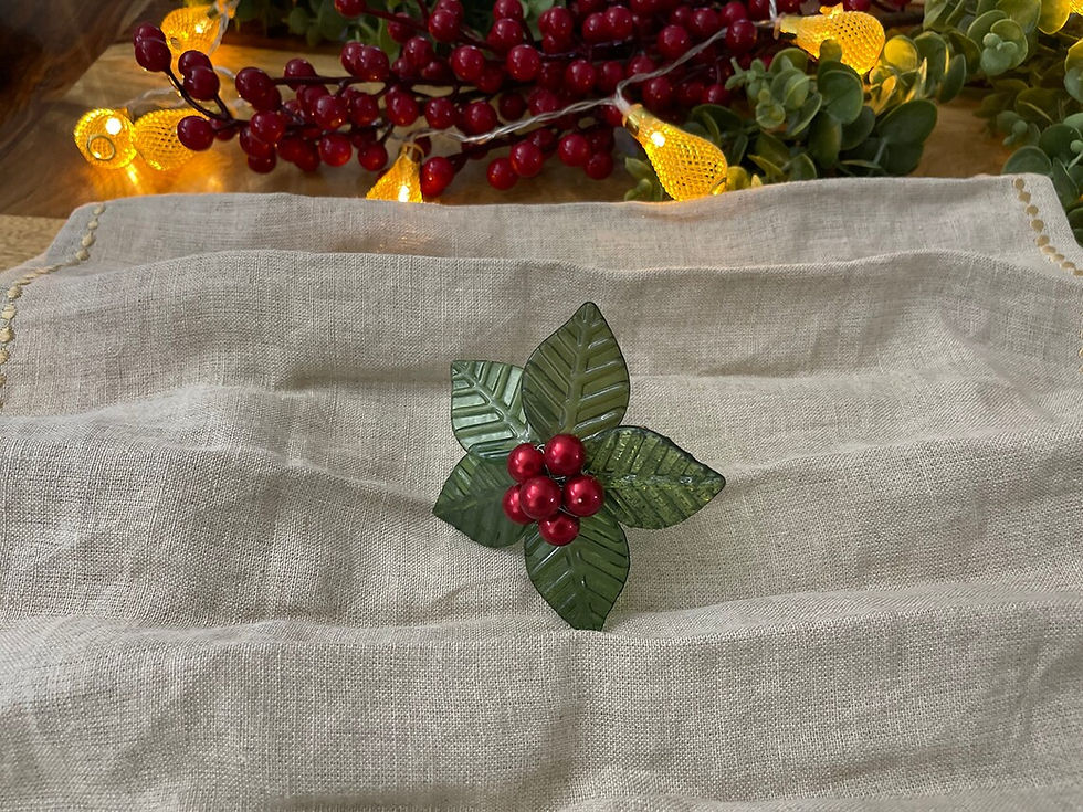 Thumbnail: Napkin rings, set of 6, holly berries, red and green, Christmas gift for her