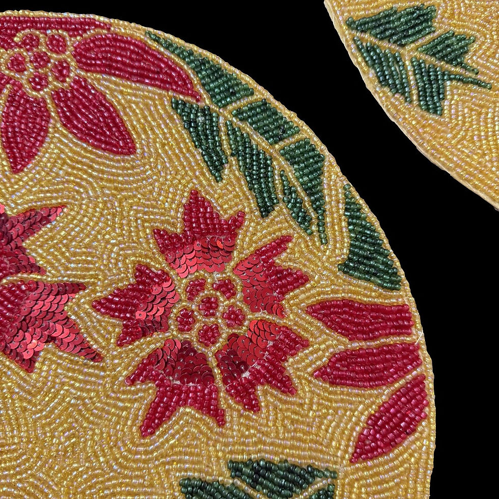 Thumbnail: Christmas handmade Poinsettia beaded placemats, Christmas décor, 14 inch