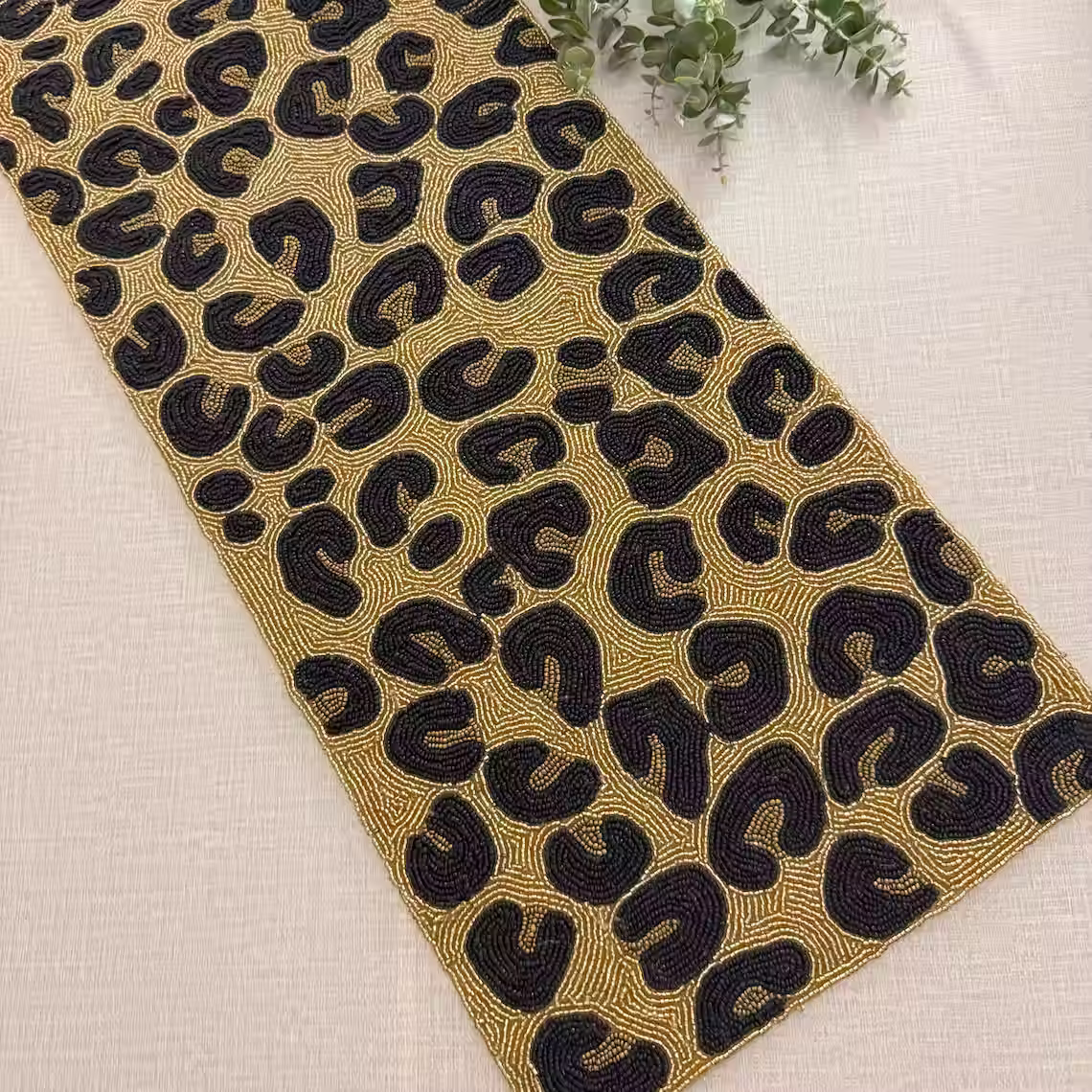Leopard paw design, handmade beaded Runner, 13x36 inch