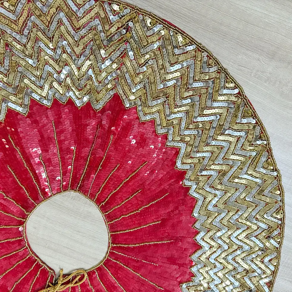Thumbnail: Enliven Handmade bead and Red sequin Christmas tree Skirt, 30 inch Diameter