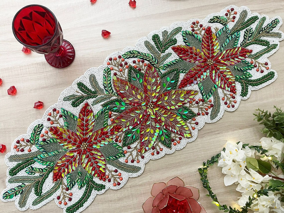Thumbnail: Handmade table runner, luxury beaded runner floral centerpiece multicolor
