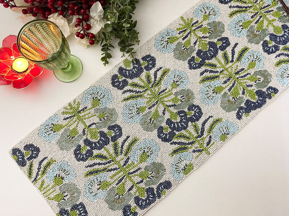 Thumbnail: Spring table runner, handmade beaded, 13x36inch, multicolour
