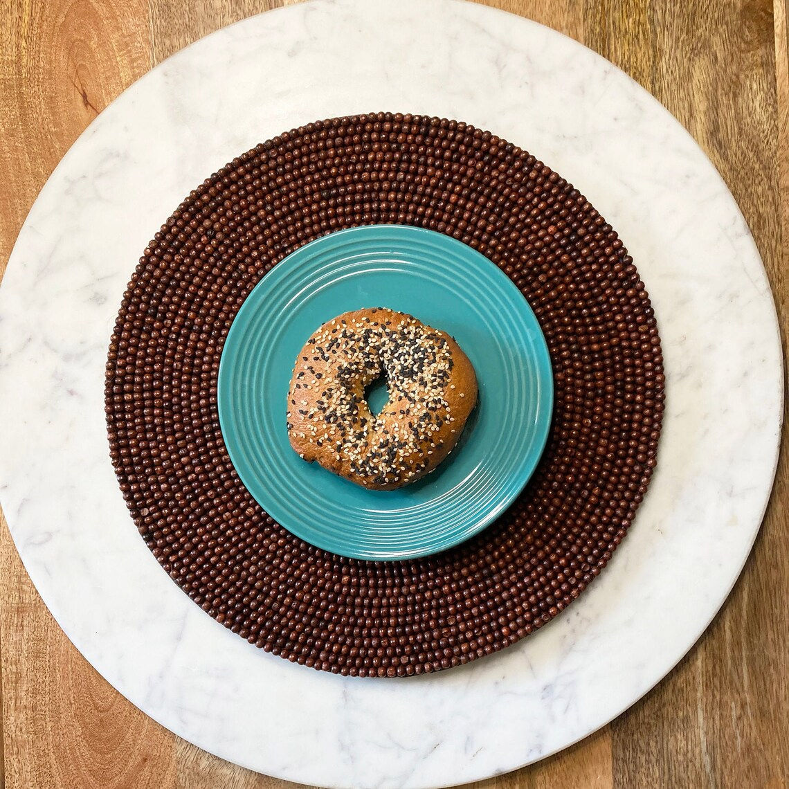 Set of 2 - Handmade Eco-friendly Wooden Bead Placemat -14x14in - sustainable tab
