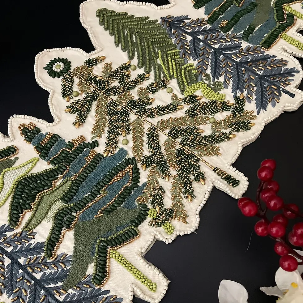 Thumbnail: Handmade Christmas Embroidered + beaded runner, centerpiece multi colour, 13x36i
