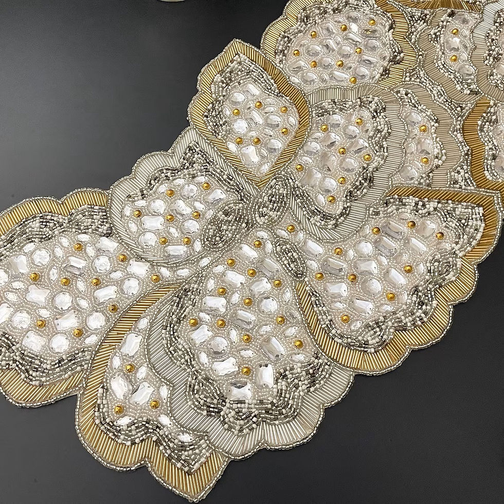 Thumbnail: Handmade bead table runner, beaded runner, butterfly, Silver and Gold, 13x36inch