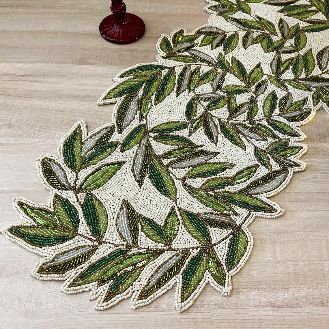 Handmade table runner, Leaves Vine Creeper, 13x36 inch