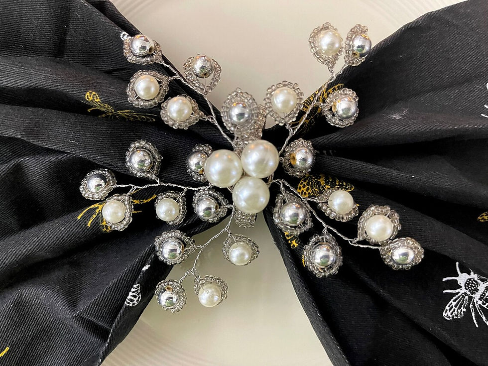 Thumbnail: Napkin rings, set of 6, white and silver, Christmas gift for her, bead napkin