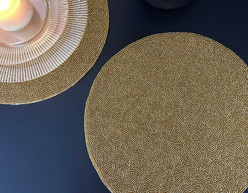 Thumbnail: Luxury beaded handmade placemat, rich look gold decorative centrepiece