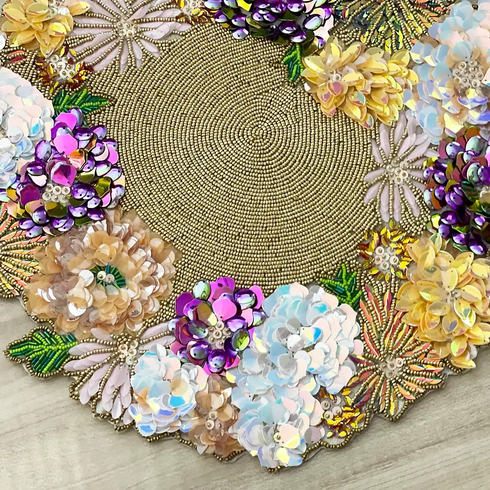 Thumbnail: Handmade placemat, bead and sequins work, 14 inch, gifts