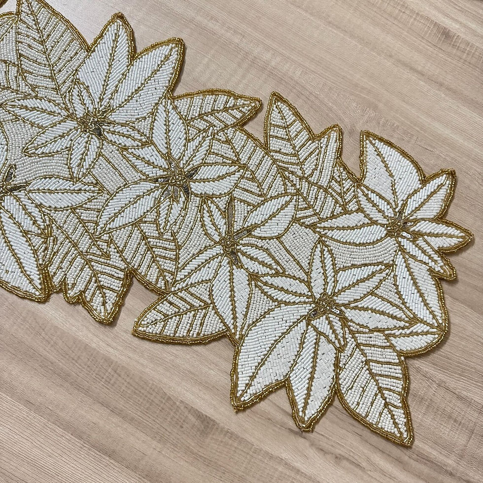 Thumbnail: Handmade luxury beaded runner, poinsettia Christmas centerpiece multicolor, 13x3