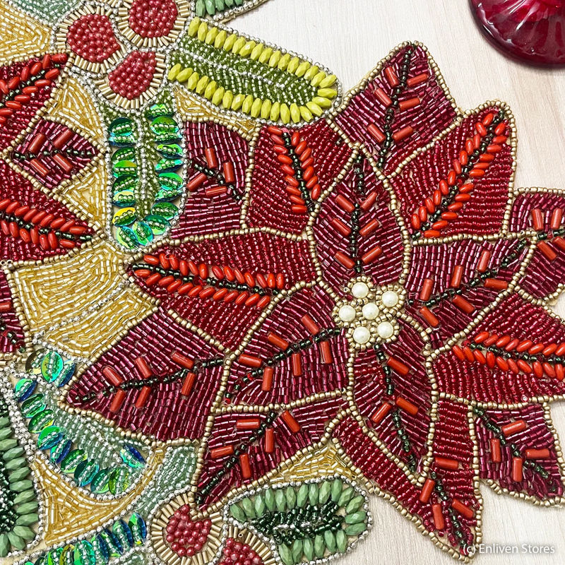 Thumbnail: Christmas handmade Poinsettia table runner, 13x36 inch