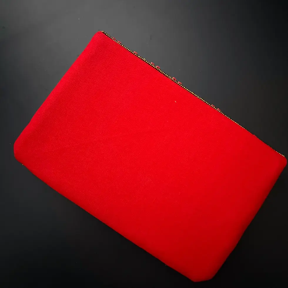 Thumbnail: Handmade Beaded clutch bag, Red Coral colour, party bag with string, Gift for he