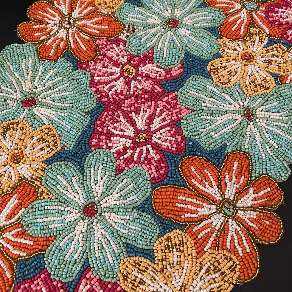 Thumbnail: Handmade bead table runner, multicolour floral beaded runner, 13x36inch