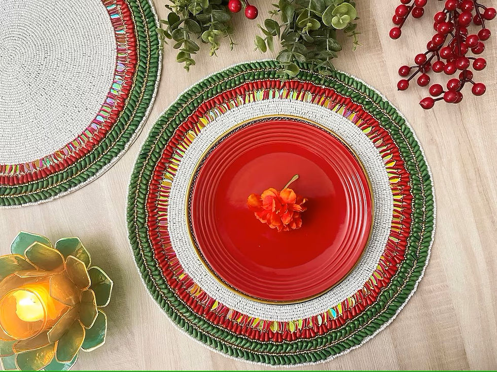 Thumbnail: Set of 6, Handmade table placemat, luxury beaded  placemat floral centerpiece