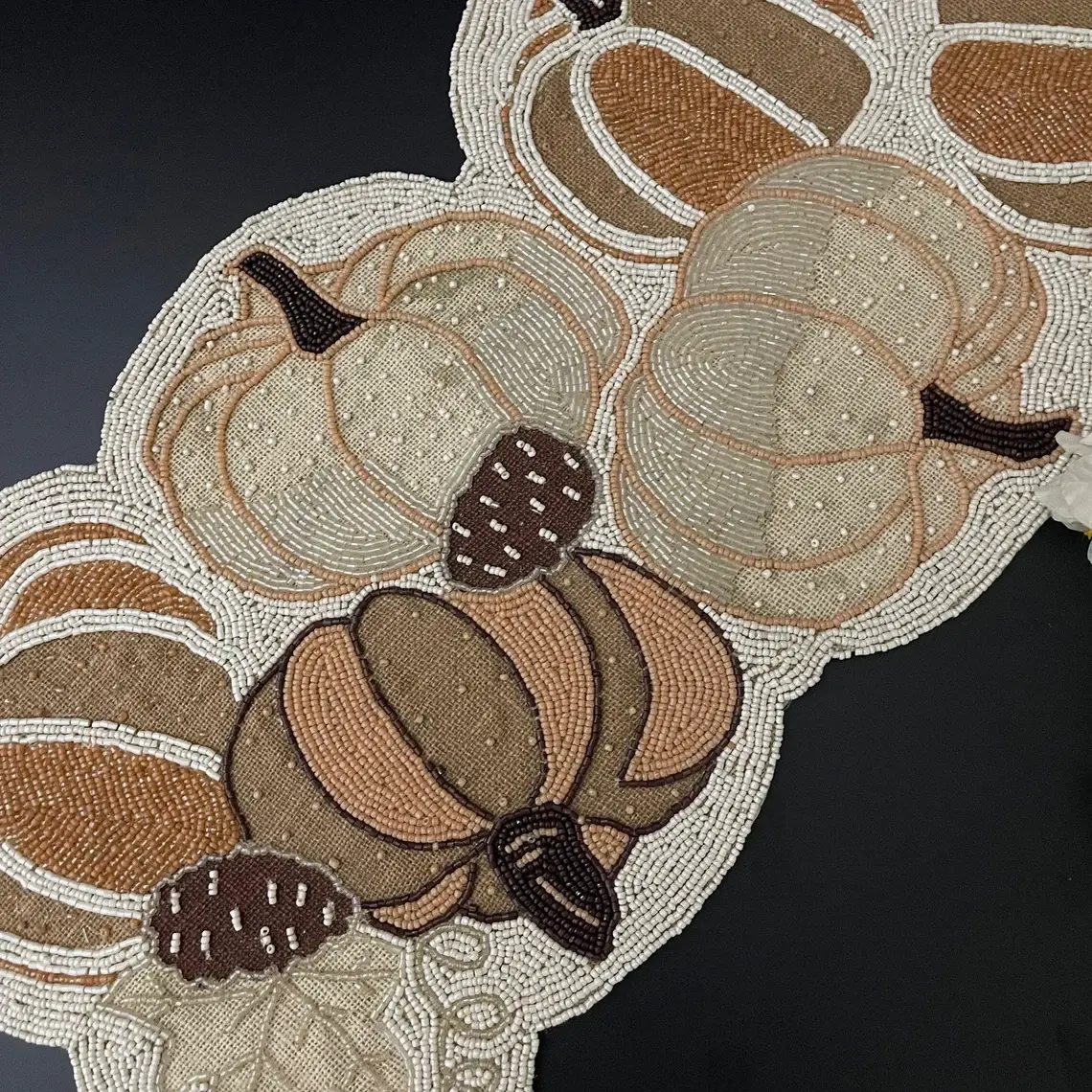 Handmade bead table runner, pumpkin multicolour fall runner
