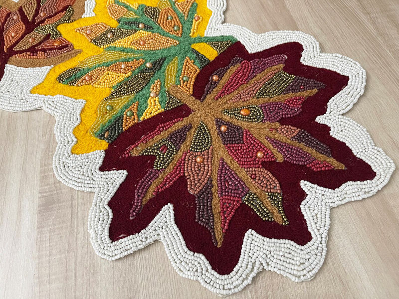 Thumbnail: Handmade table runner, beaded table runner, maple leaf bead runner, 13x36inch