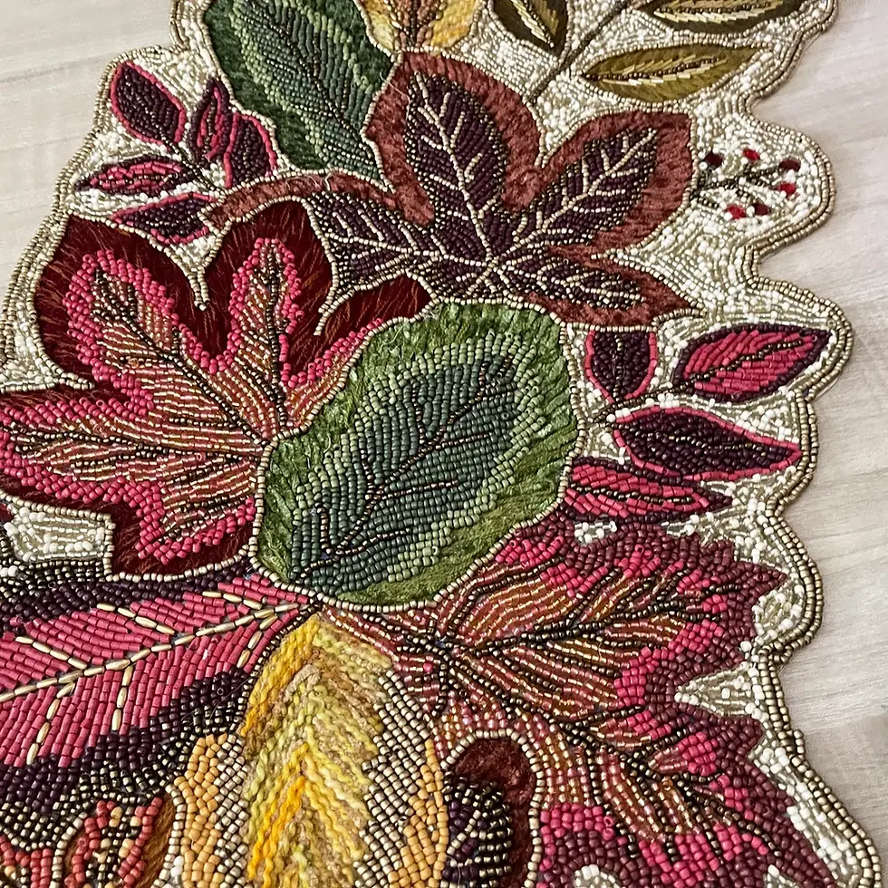 Thumbnail: Handmade table runner, maple leaf bead runner, 13x36inch, multicolour
