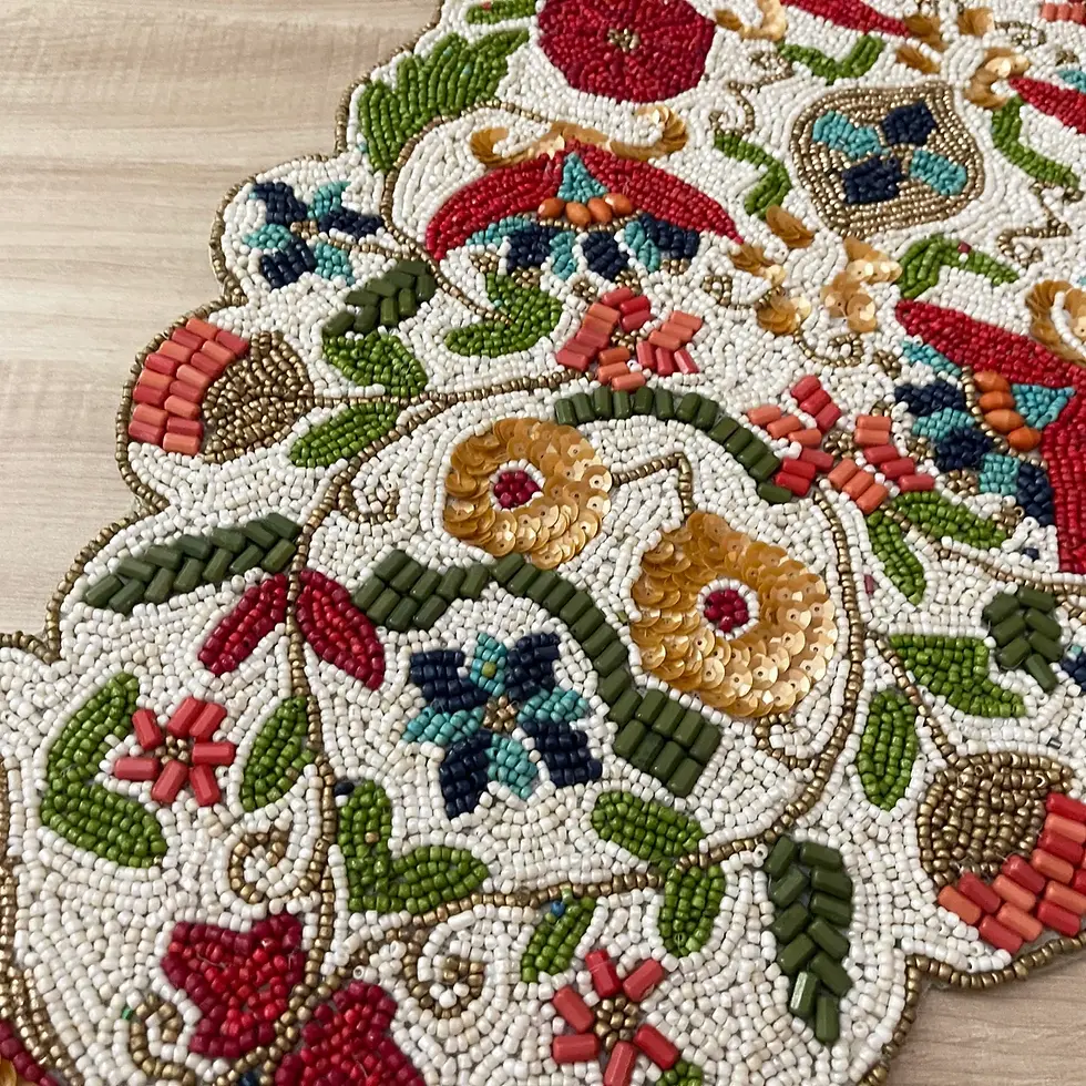 Thumbnail: Table runner, handmade beaded spring floral runner, floral, 13x36inch, multicolo