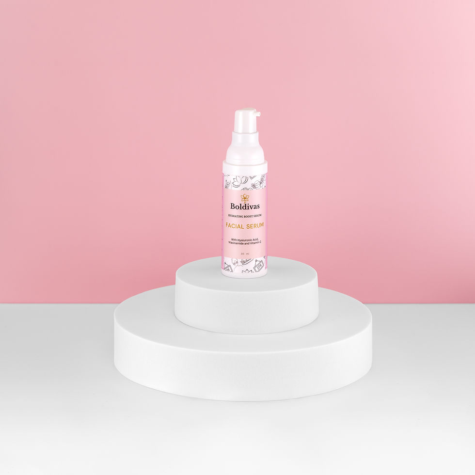 Boldivas Hydrating Facial Serum featuring Niacinamide, Hyaluronic Acid, and Vitamin C Peptides.