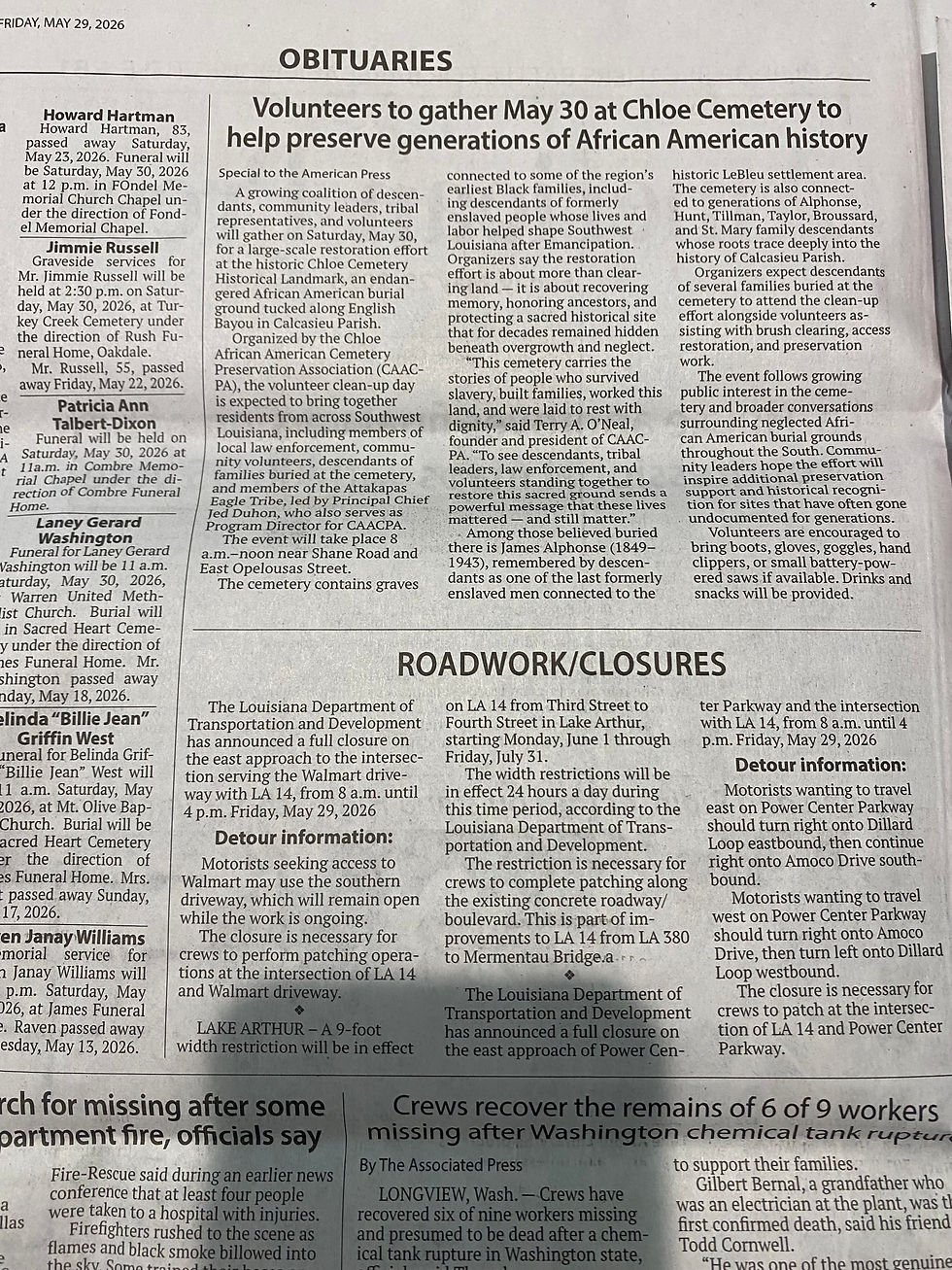 Chloe Cemetery Preservation Efforts Featured in the American Press