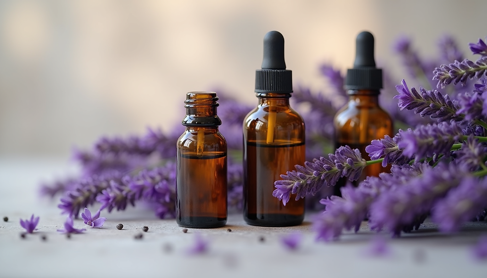 Aromatherapy massage oils with lavender and essential oils for stress relief and relaxation