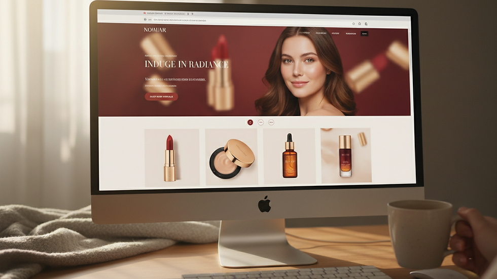Eye-level view of a computer screen showing an online beauty store homepage