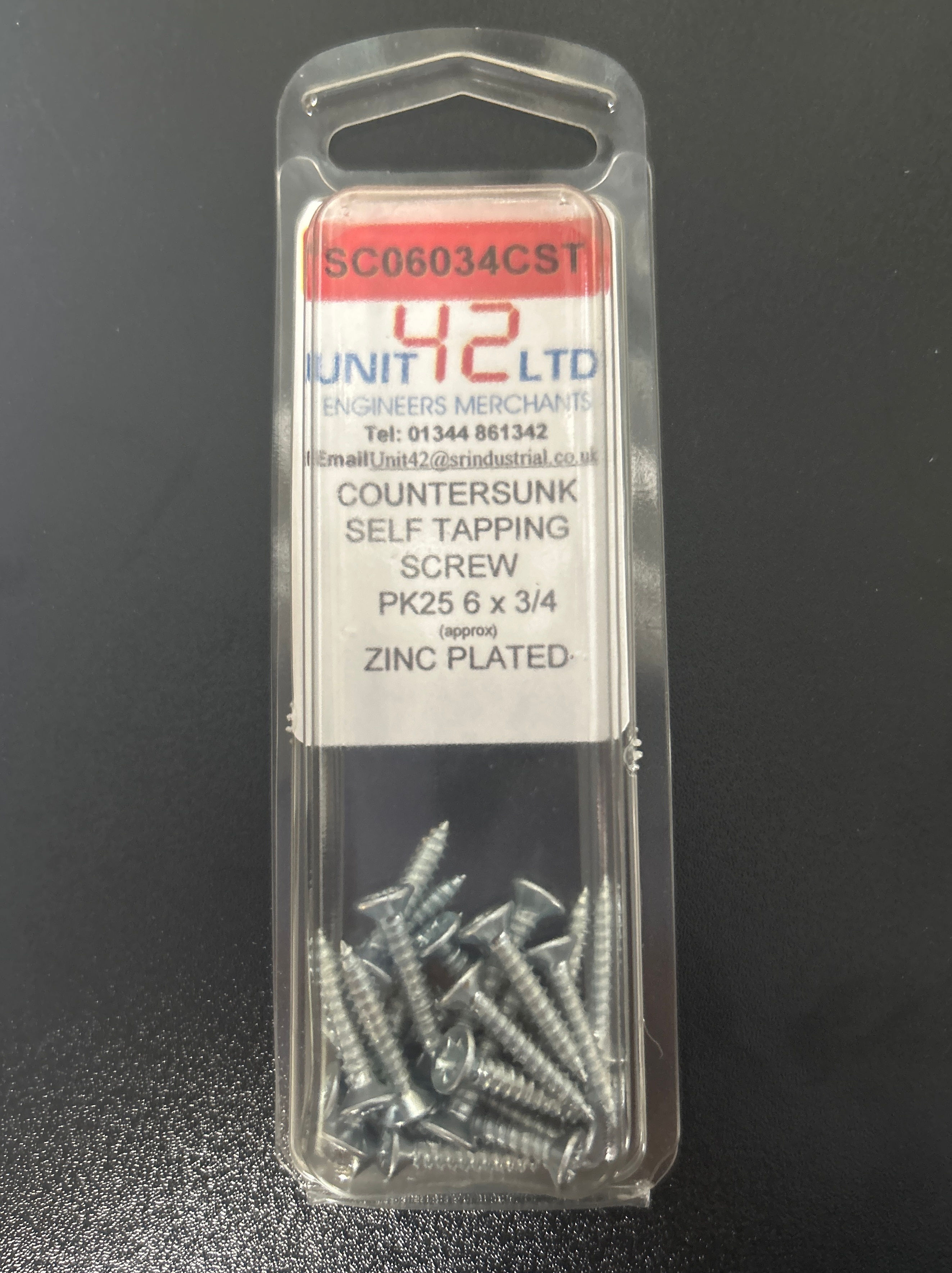 Countersunk self tapping screws pk25 6 x 3/4 zinc plated