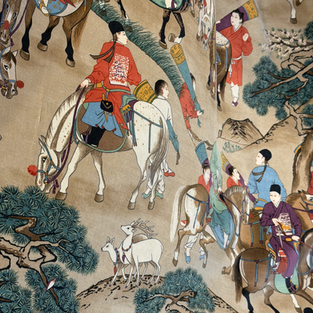 Faubourg Intérieurs, architecte d'interieurs. Velours de coton : cavaliers chinois.