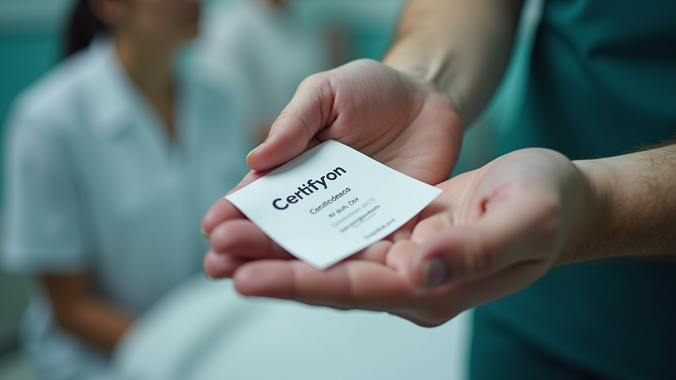 Eye-level view of a person receiving a CPR certification card