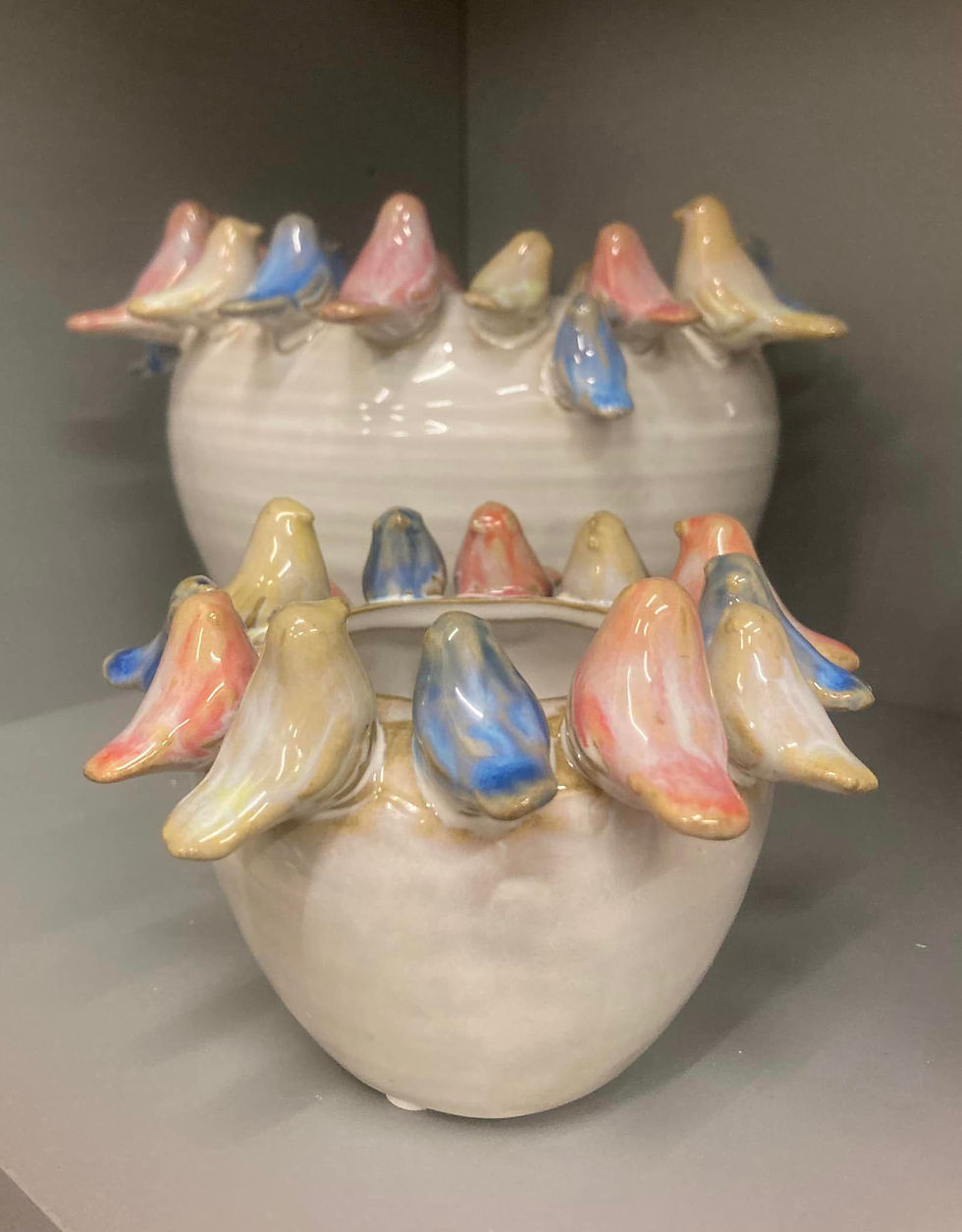 White Country Store -  Ceramic Bowl with Coloured Birds on Lip