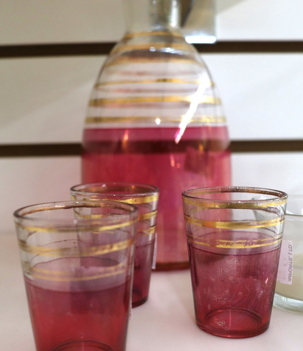 Vintage Cranberry Clear & Gold Decanter Set