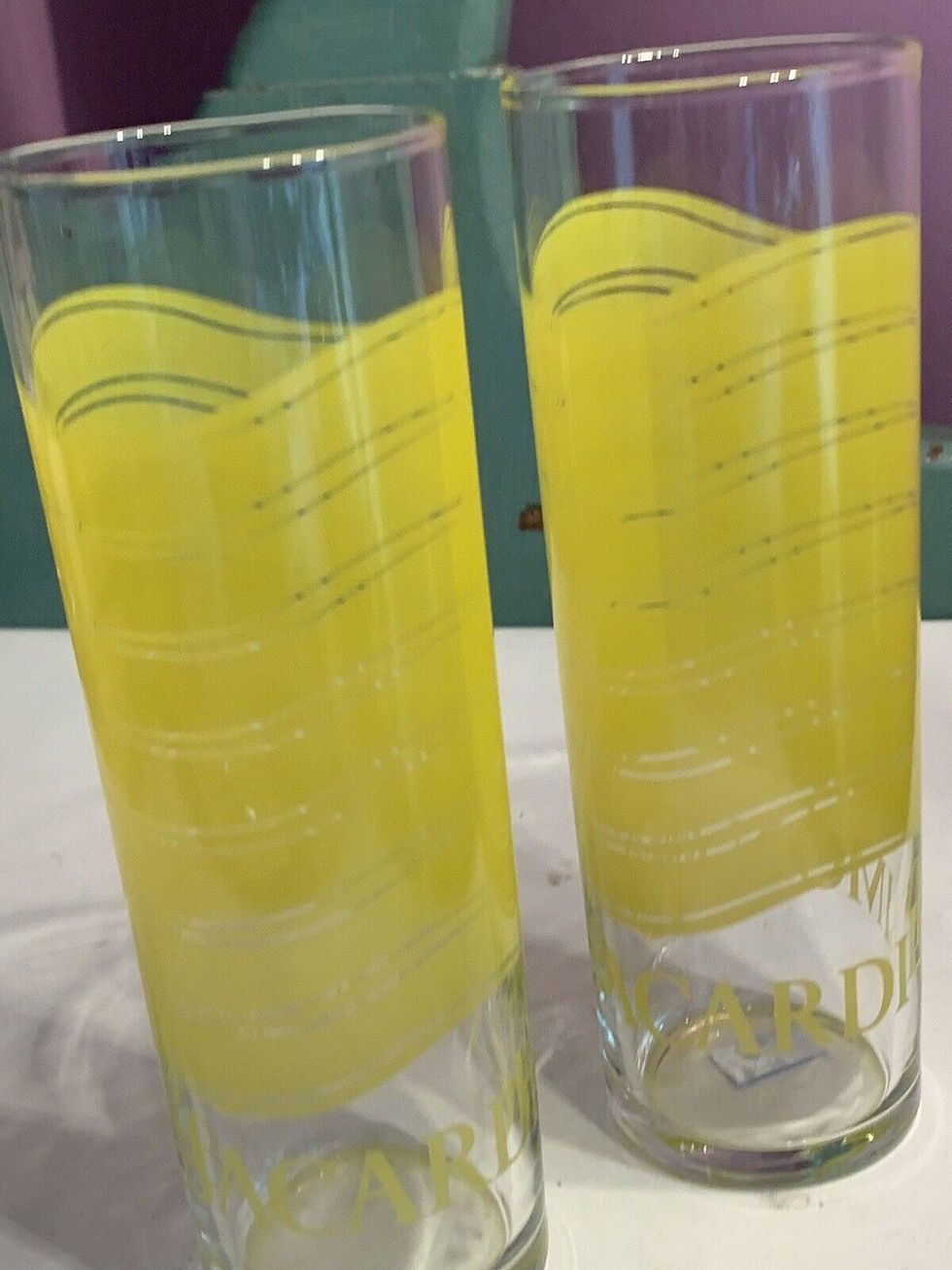 Thumbnail: Libbey Bacardi Glasses Bright Lemon Yellow Design set of 2 Excellent Condition