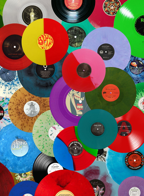 Photo of colorful record albums.