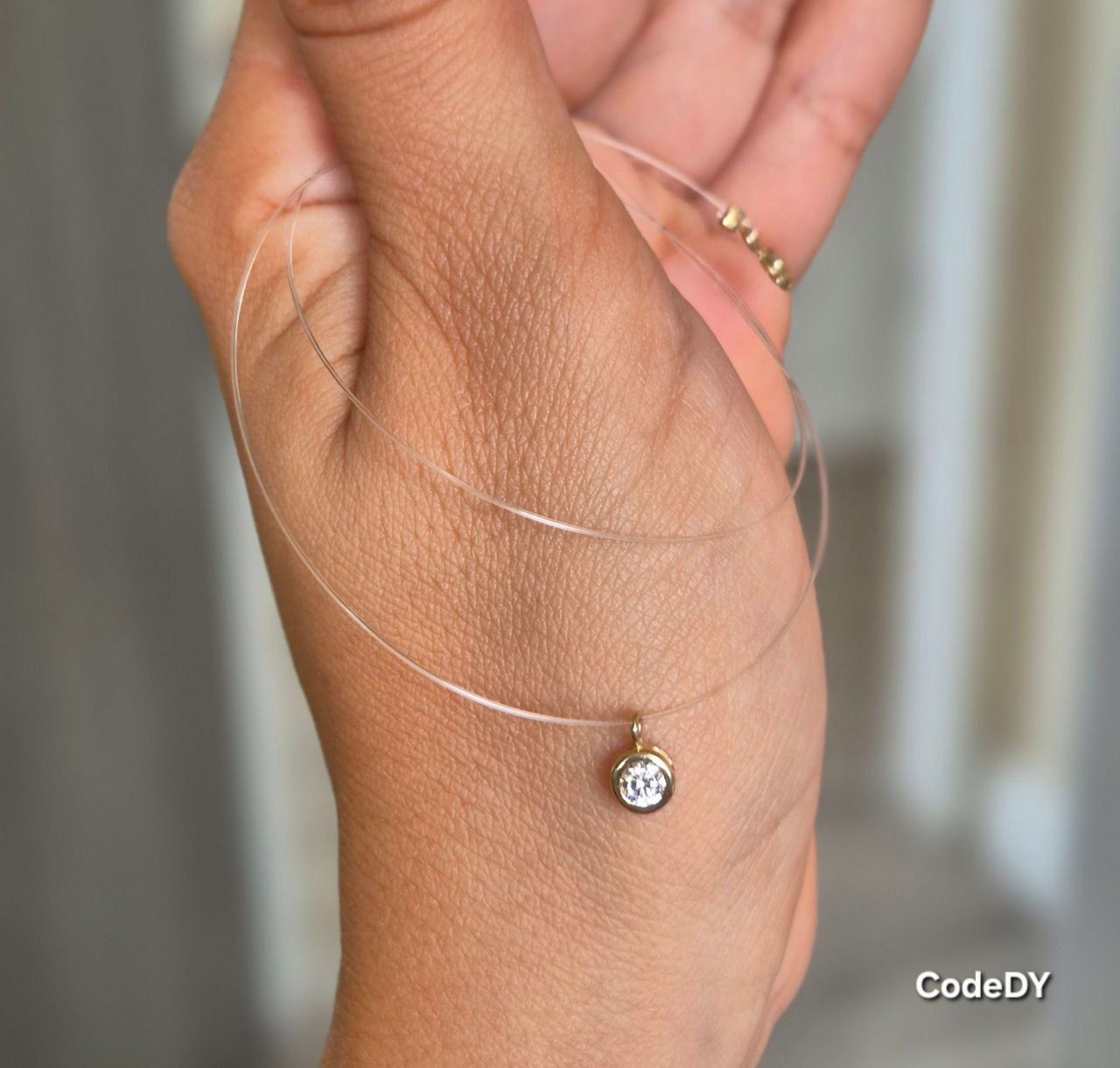 Invisible Thread Bezel Crystal Necklace
