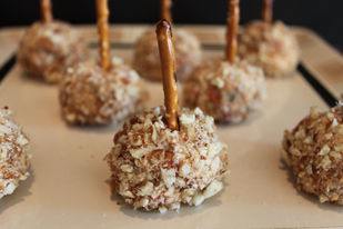 Mini Cheeseballs with Pretzel Sticks