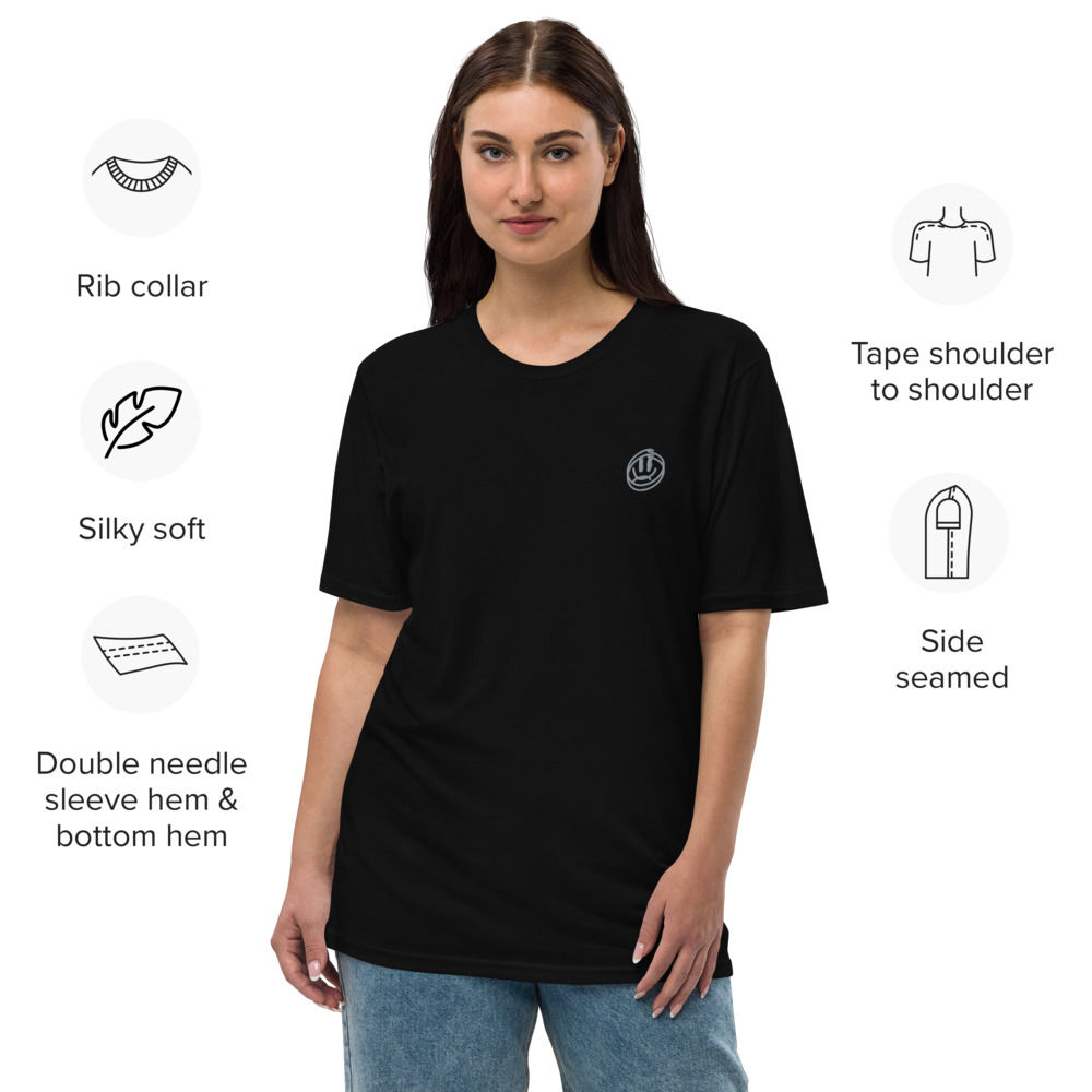 Smiley Frowny Overlay (small emblem) Unisex premium viscose hemp t-shirt