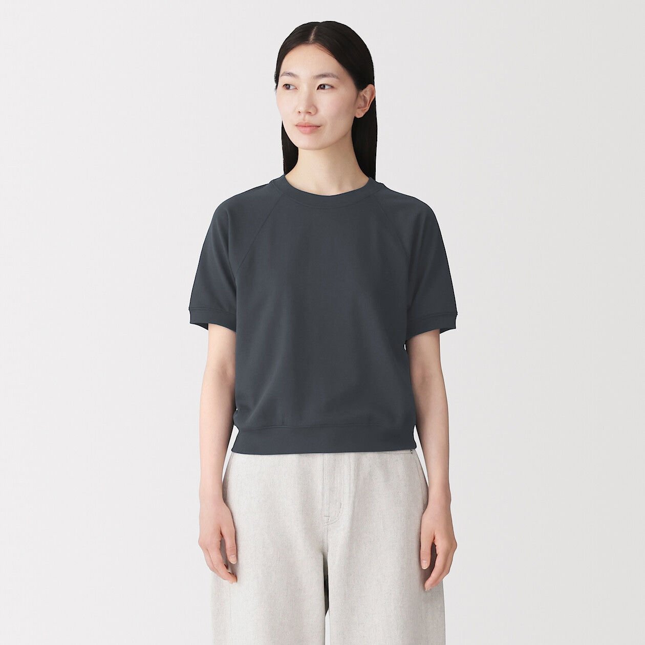 Womens Light-Weight Sweatshirt Crew Neck Short Sleeve T-Shirt