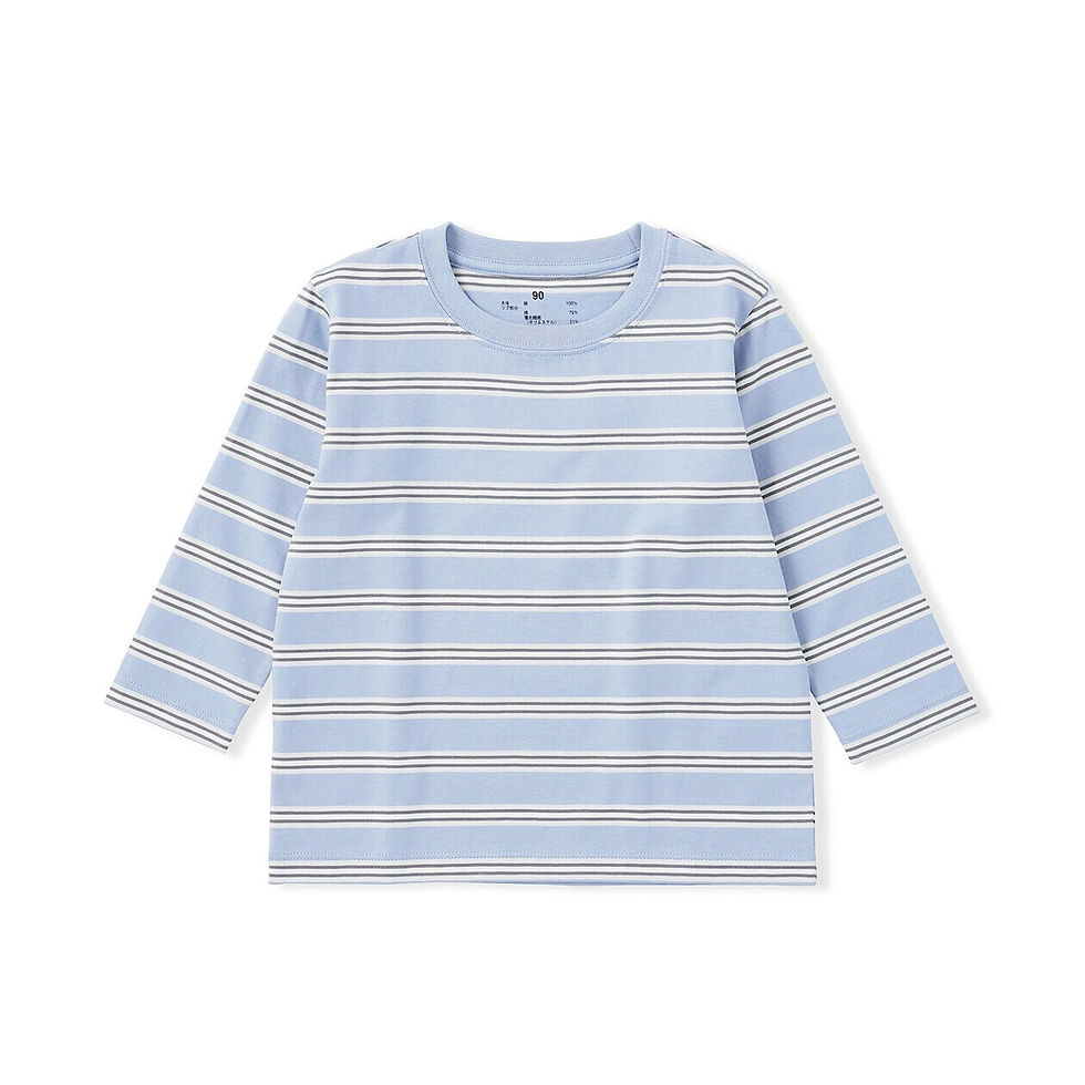 Thumbnail: Babies Easy-On Cotton Crew Neck Striped Long Sleeve T-Shirt