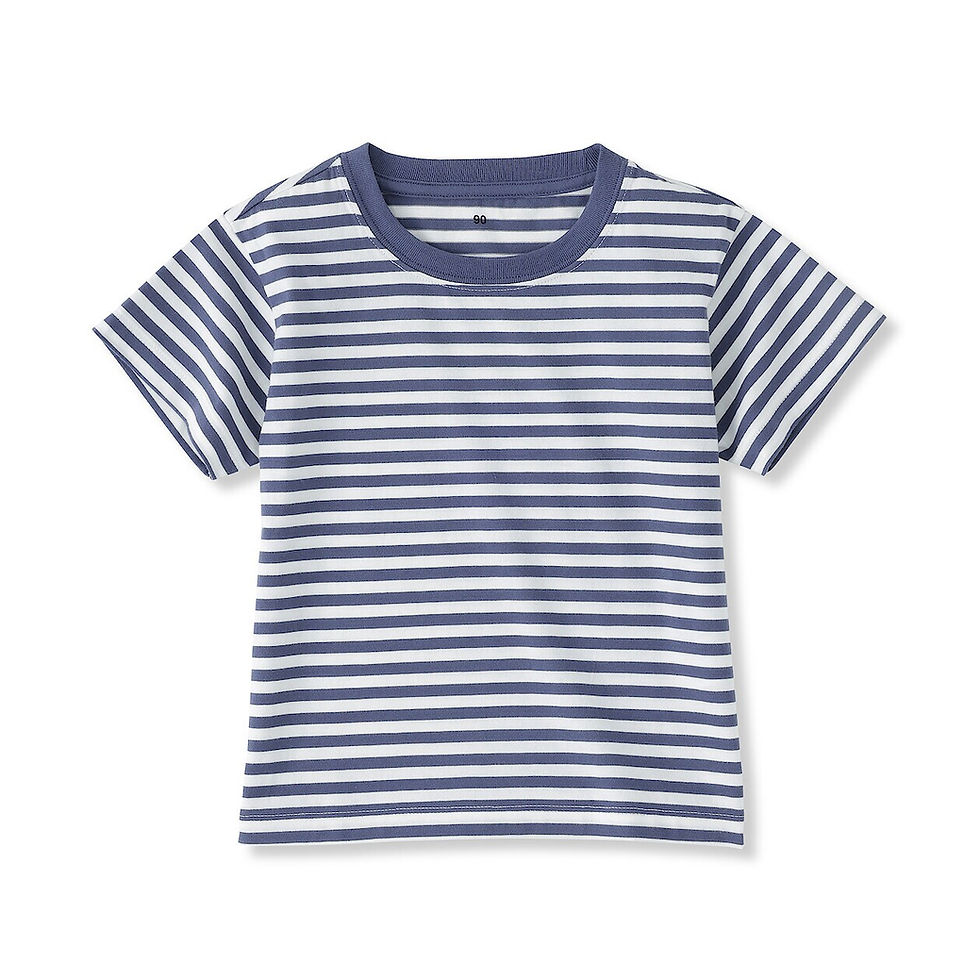 Thumbnail: Babies Easy-On Cotton Crew Neck Striped Short Sleeve T-Shirt
