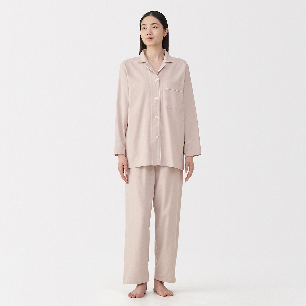 Womens Side Seamless Flannel Long Sleeve Pajamas