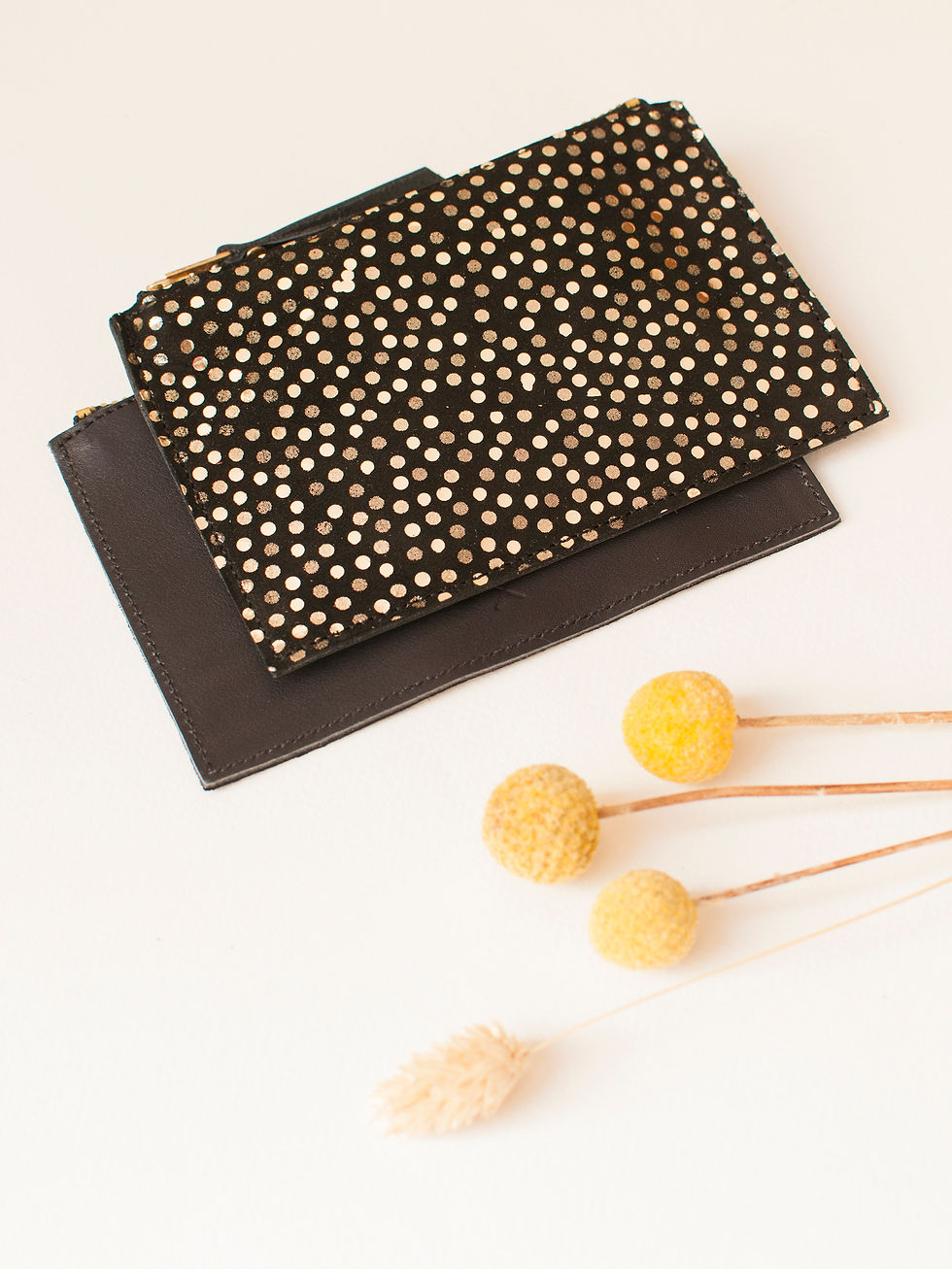 Miniature : mini Pochette Cancale - pois dorés & noir