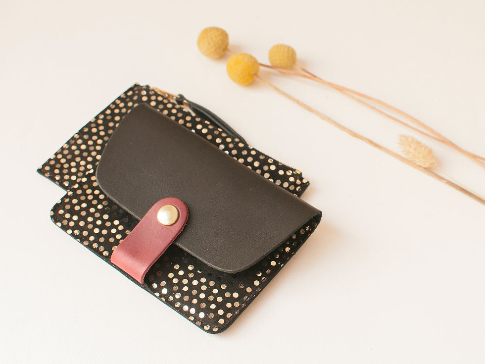 Miniature : mini Pochette Cancale - pois dorés & noir