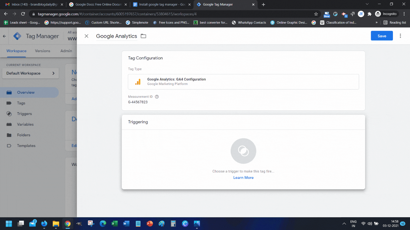 Google Tag Manager - Add the triggre to google analytics tag