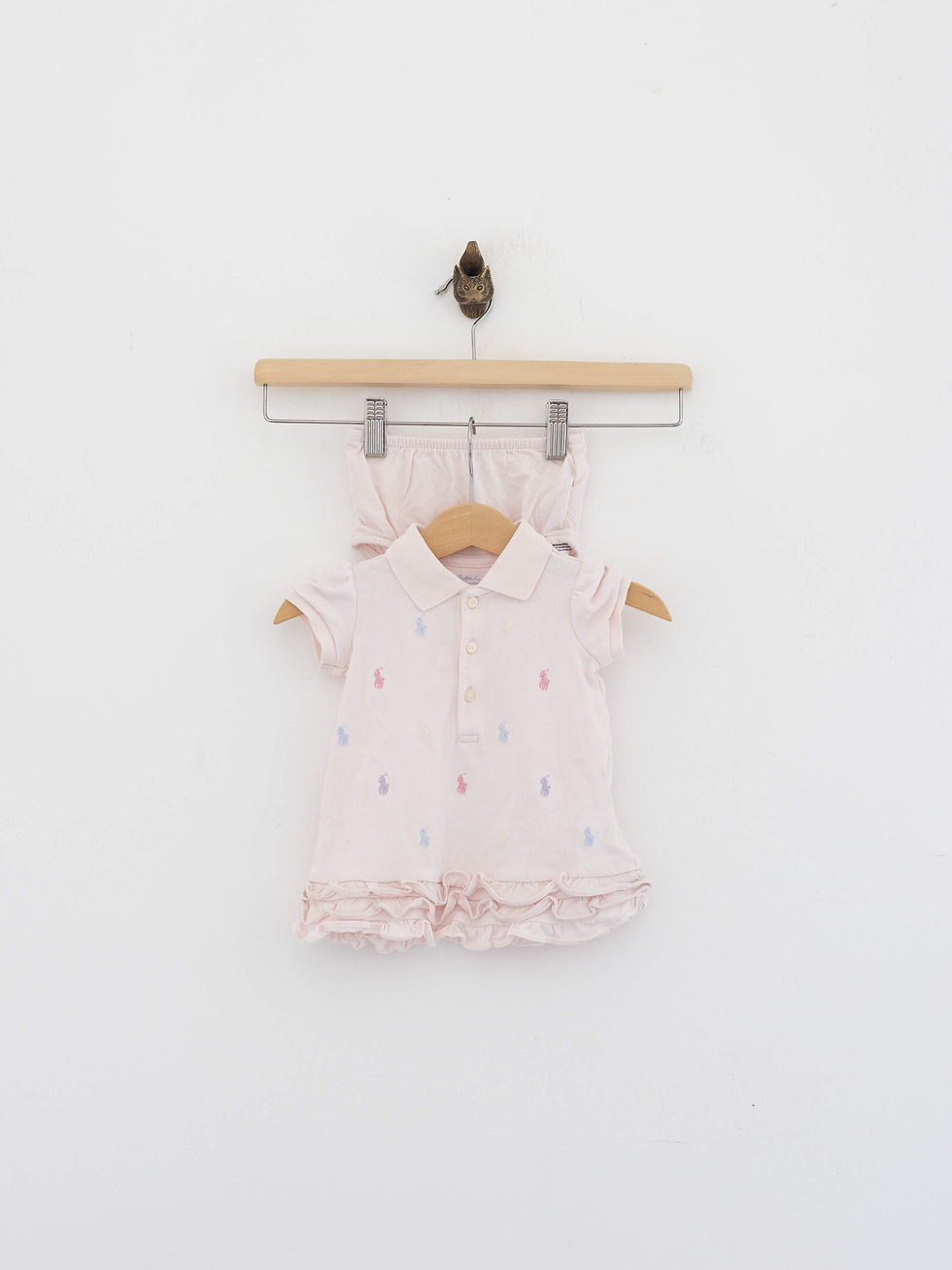 3 חודשים | סט תחתון ושמלת פולו מלמלה ורוד בהיר | Ralph Lauren