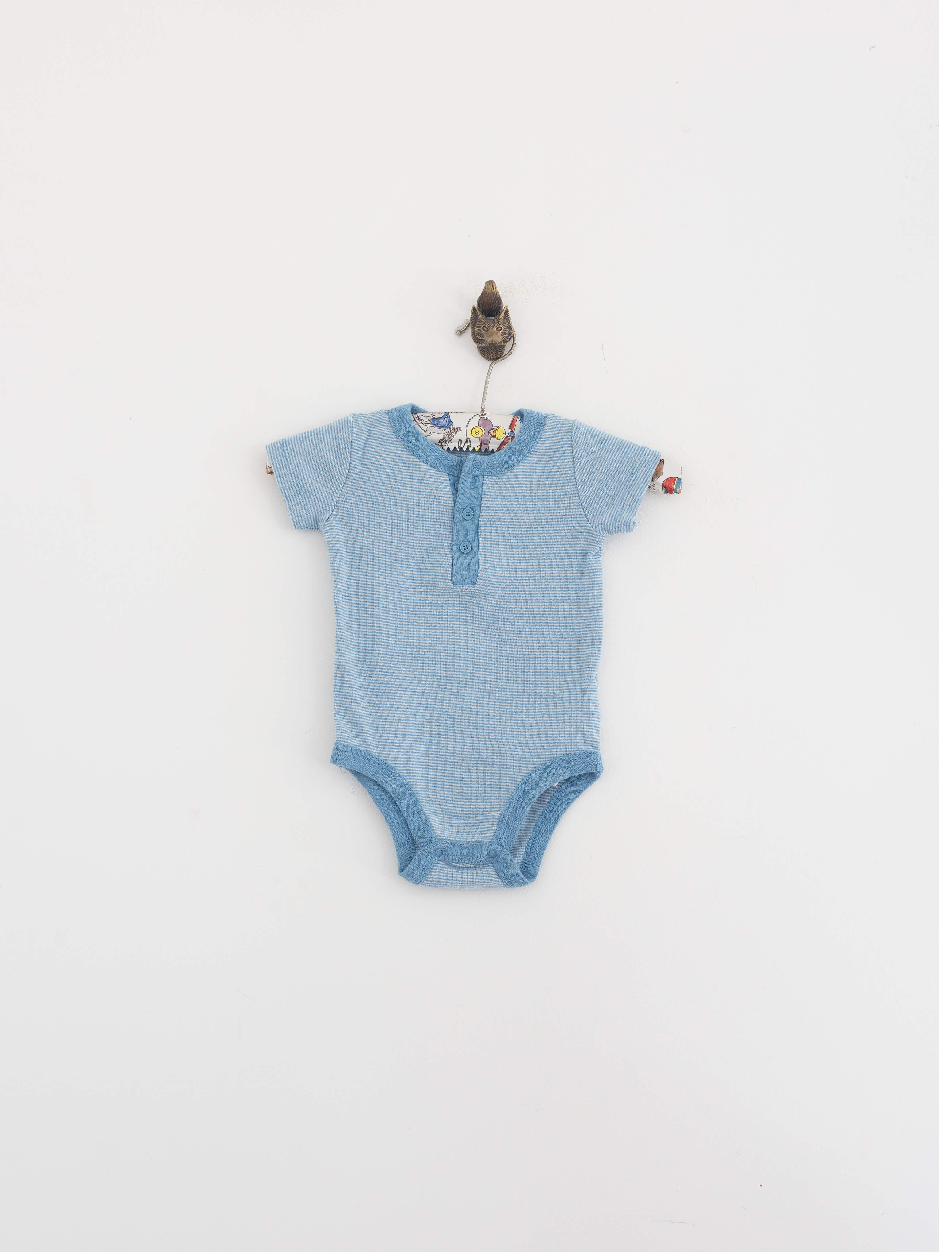 3-6 חודשים וונזי שרוול קצר פסים כחול