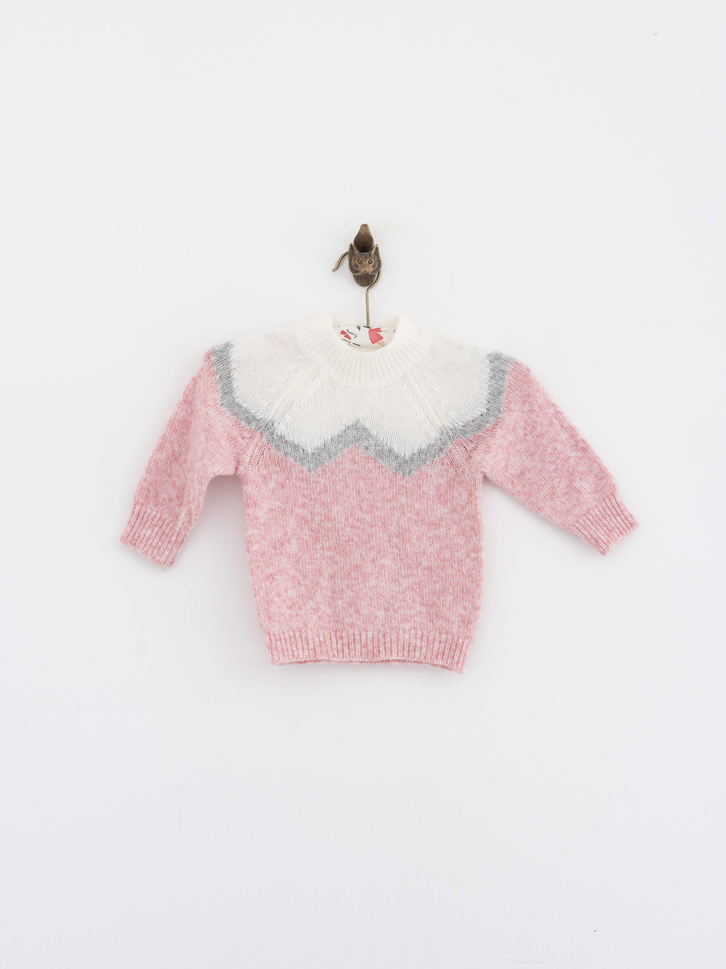 מידה 6-12 חודשים סוודר צמרירי ורוד לבן