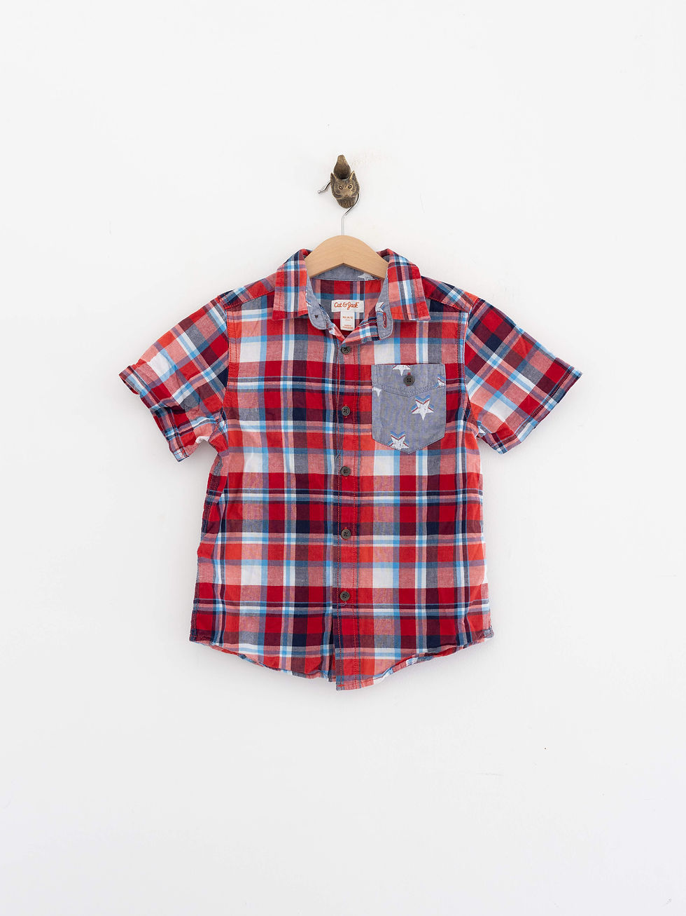 מידה 4-5 | חולצה מכופתרת משבצות אדומה כיס ג'ינס | Cat & Jack