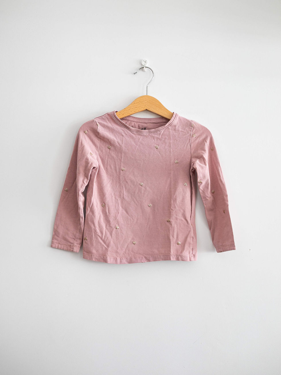 מידה 3-4 | טי-שירט ארוכה ורודה לבבות זהב | H&M