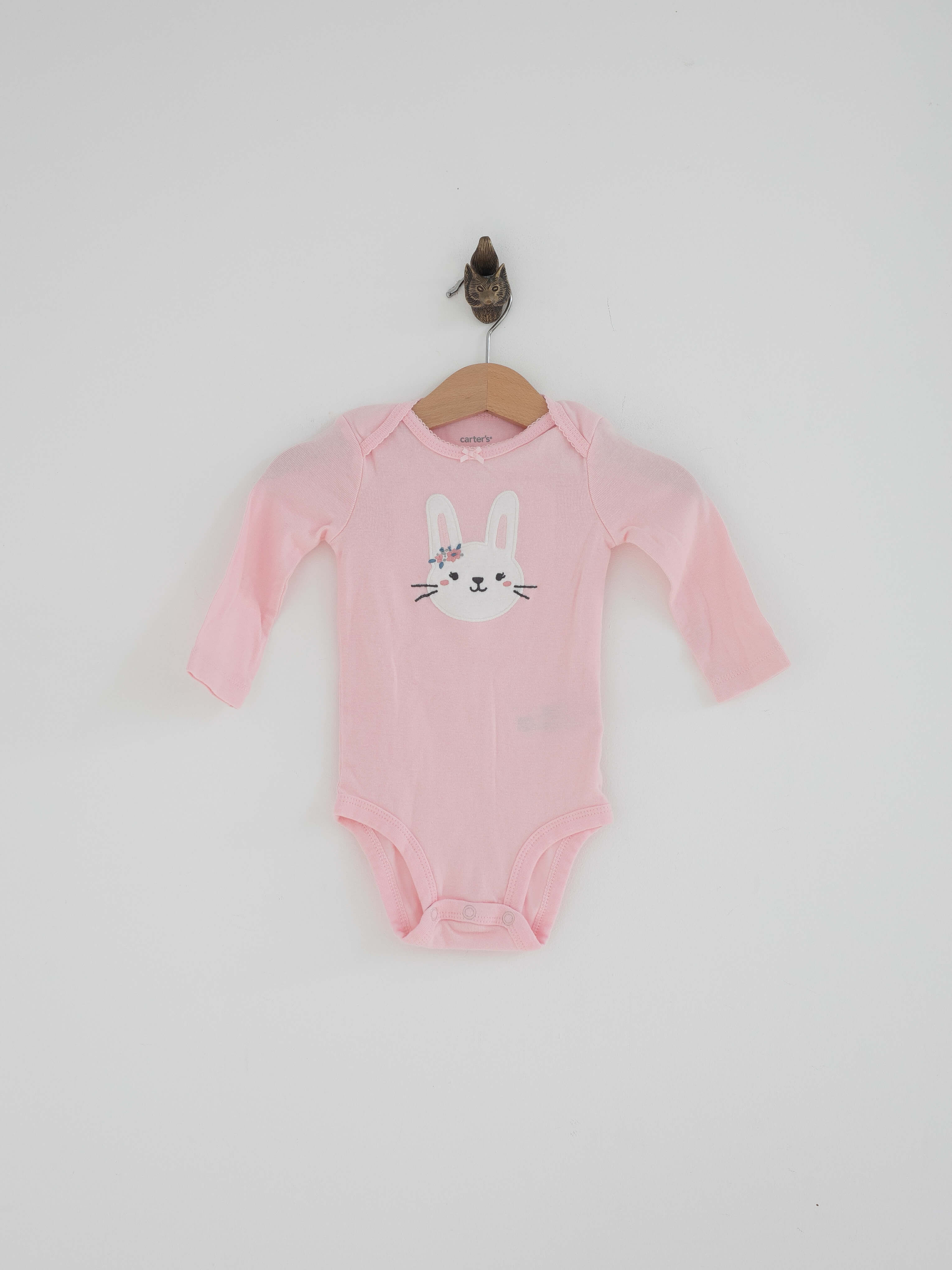 אוברול ורוד לתינוקת עם הדפס ארנבת