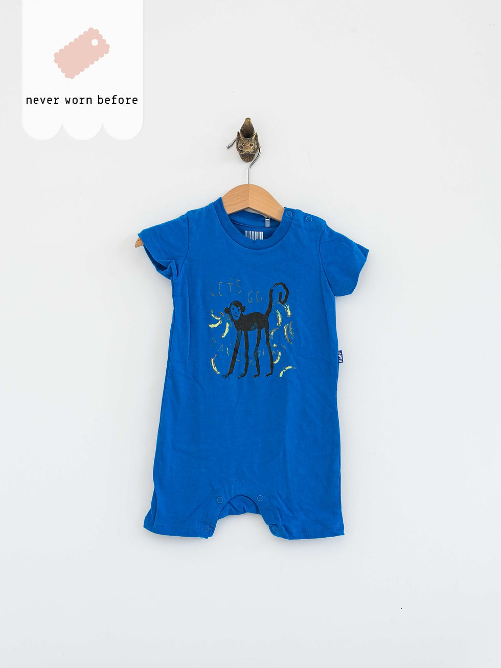 חליפת גוף תינוק כחולה עם הדפס חתול